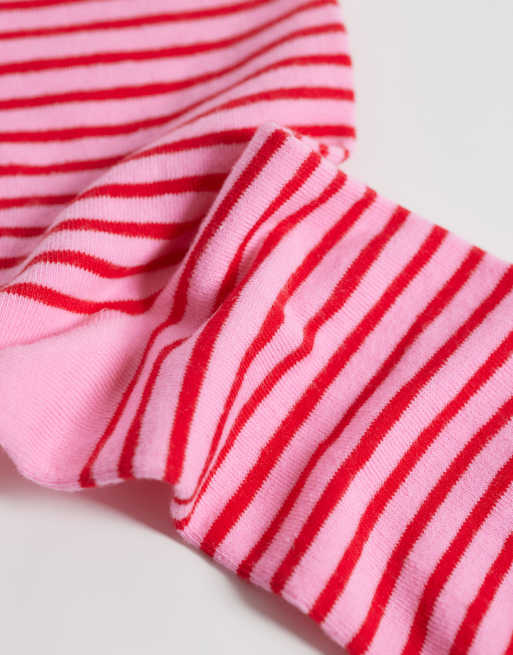 Vero Moda socks in pink with bright pink stripe, 3 of 3
