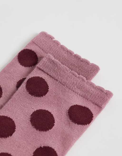 Vero Moda socks in pink with burgundy polka dot print, 2 of 3
