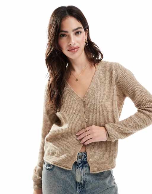 Vero Moda soft button down cardigan in beige melange