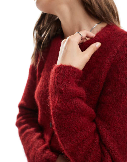 Vero Moda soft fluffy knit o-neck cardigan in burgundy, 2 of 4