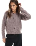 [Vero Moda] Vero Moda soft fluffy knit o-neck cardigan in fossil melange-Brown L Brown Lentil MELANGE