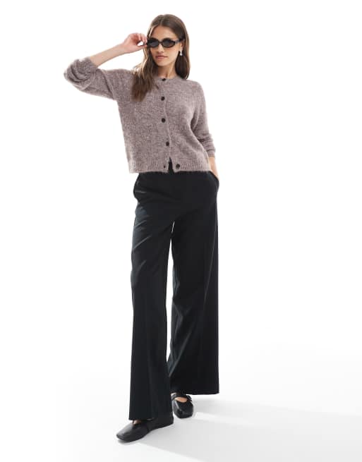 Vero Moda soft fluffy knit o-neck cardigan in fossil melange