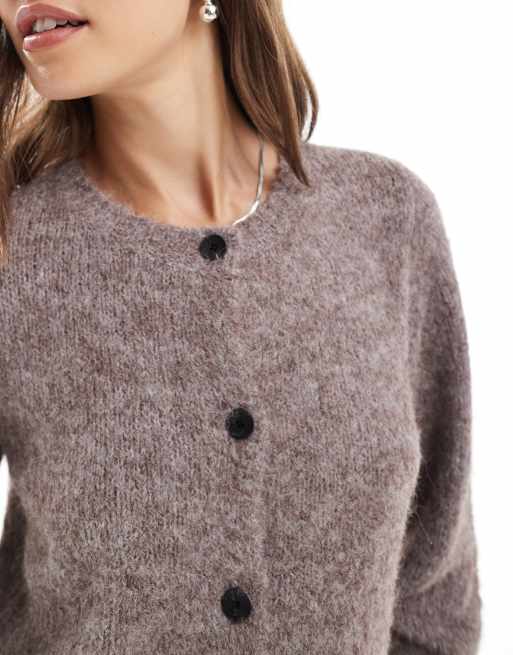 Vero Moda soft fluffy knit o-neck cardigan in fossil melange, 3 of 4