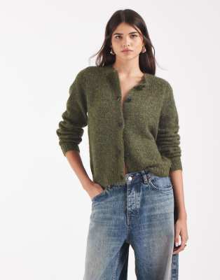 Vero Moda Soft Fluffy Knit O-neck Cardigan In Green