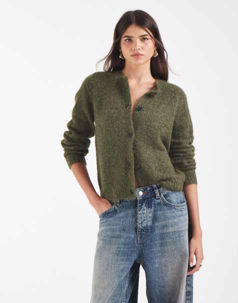 Vero Moda soft fluffy knit o-neck cardigan in moss green - view 1
