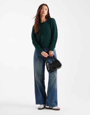 Vero Moda Soft Fluffy Knit O-neck Cardigan In Green