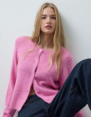 Vero Moda Soft Fluffy Knit O-neck Cardigan In Pink