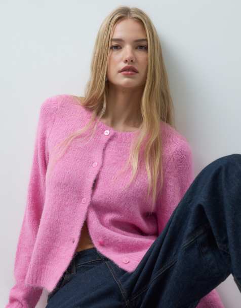 Vero Moda soft fluffy knit o-neck cardigan in pink cosmos - view 1