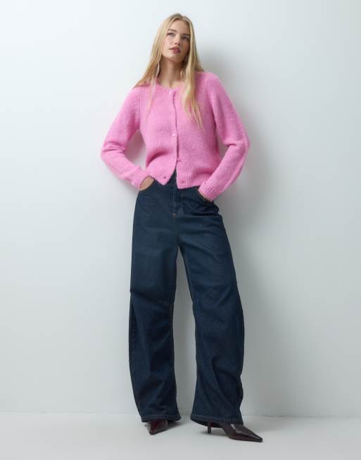 Vero Moda soft fluffy knit o-neck cardigan in pink cosmos, 3 of 4
