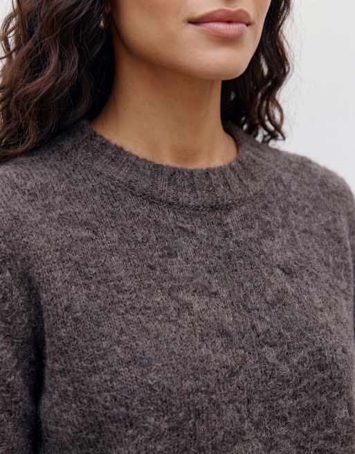 Vero Moda soft fluffy knit o-neck jumper in chocolate brown, 5 of 5