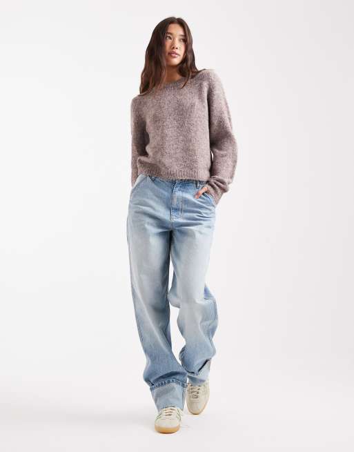 Vero Moda soft fluffy knit o-neck jumper in fossil melange, 2 of 4