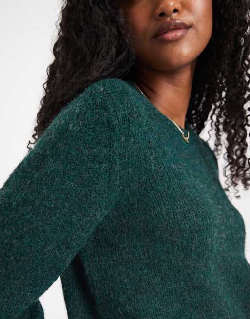 Vero Moda soft fluffy knit o-neck jumper in pine green, 3 of 4