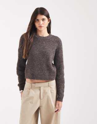 Vero Moda Soft Fluffy Knit O-neck Sweater In Brown