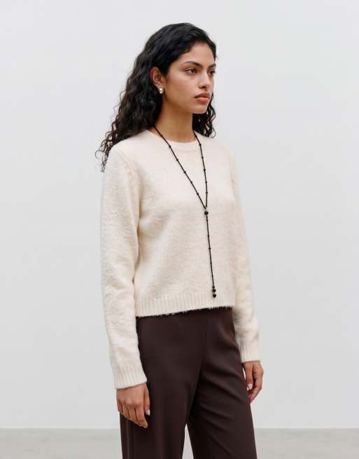 Vero Moda soft fluffy knit o-neck sweater in cream, 3 of 6