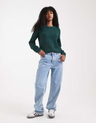 Vero Moda Soft Fluffy Knit O-neck Sweater In Green