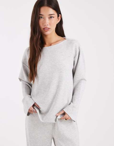 Vero Moda soft jersey boat neck sweatshirt co-ord in grey melange