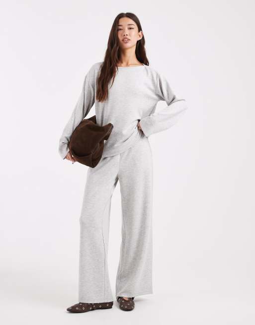 Vero Moda soft jersey boat neck sweatshirt co-ord in grey melange, 3 of 4
