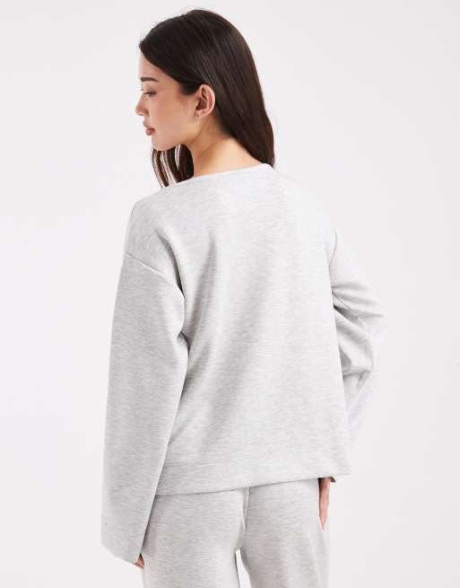 Vero Moda soft jersey boat neck sweatshirt co-ord in grey melange, 4 of 4