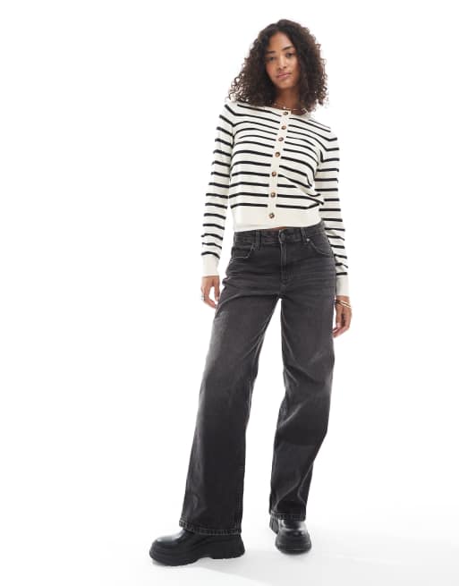 Vero Moda soft knit button up cardigan in cream and black stripes, 2 of 4