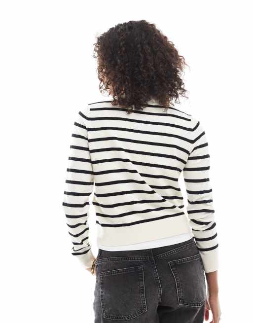 Vero Moda soft knit button up cardigan in cream and black stripes, 3 of 4