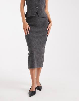 Vero Moda Soft Knit Midi Skirt In Gray