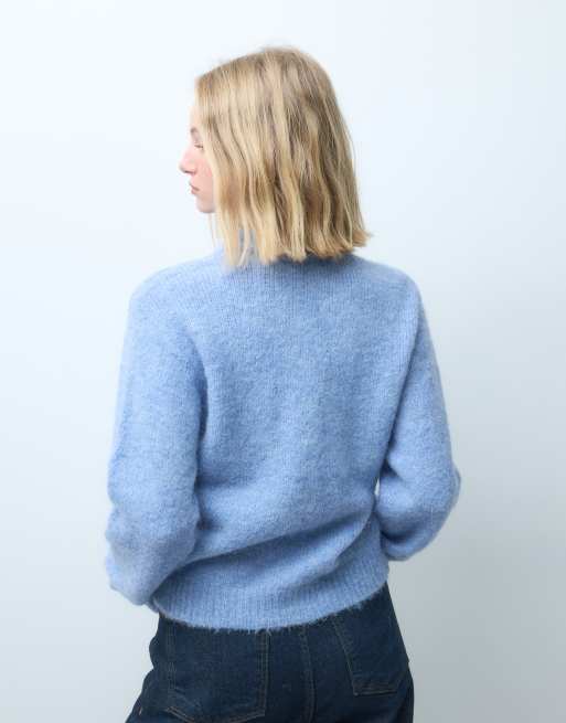 Vero Moda soft knitted polo neck jumper in light blue melange, 4 of 4