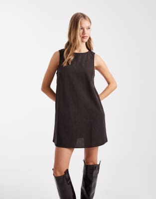 Vero Moda soft micro cord mini dress in chocolate-Brown