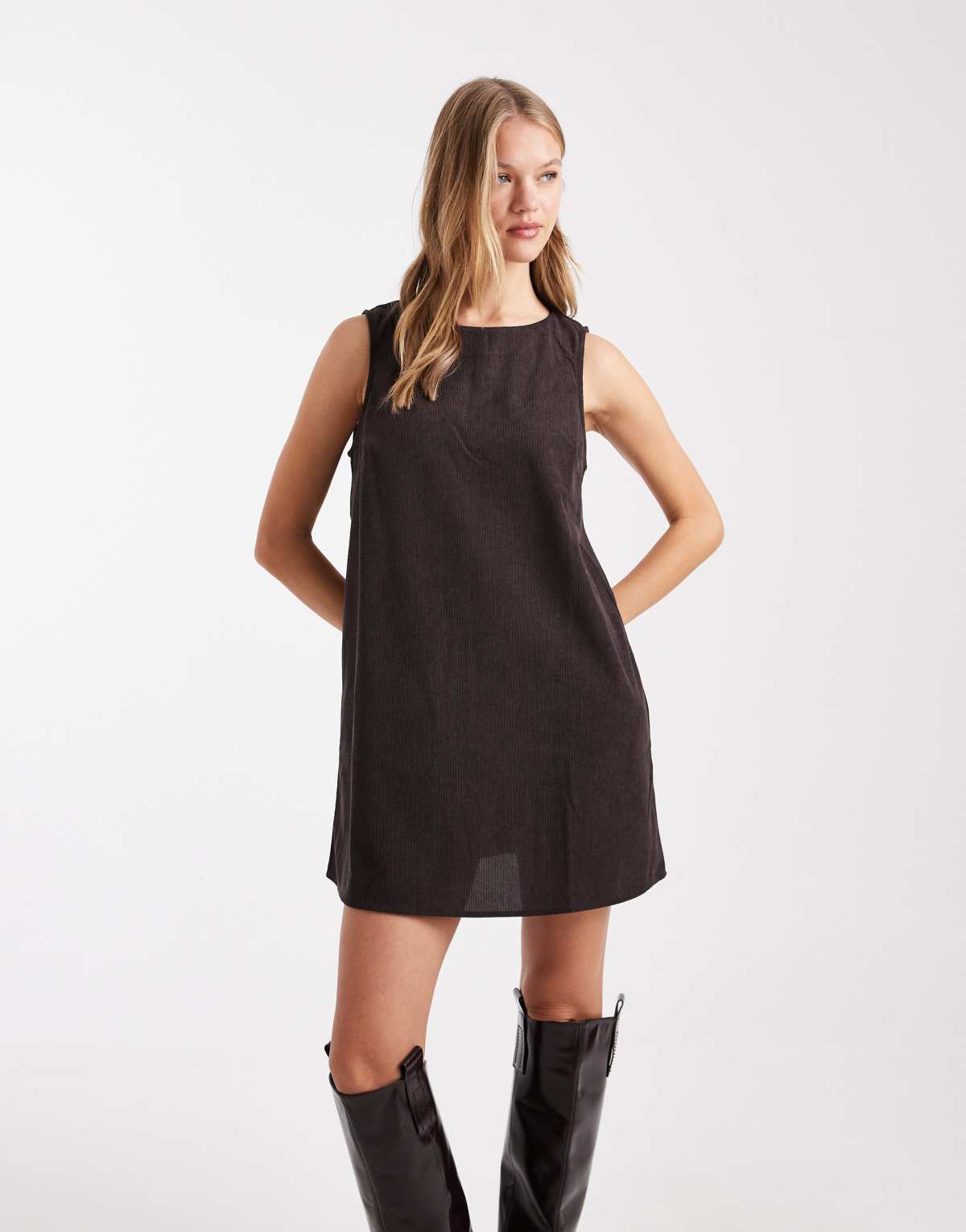 Vero Moda soft micro cord mini dress in chocolate