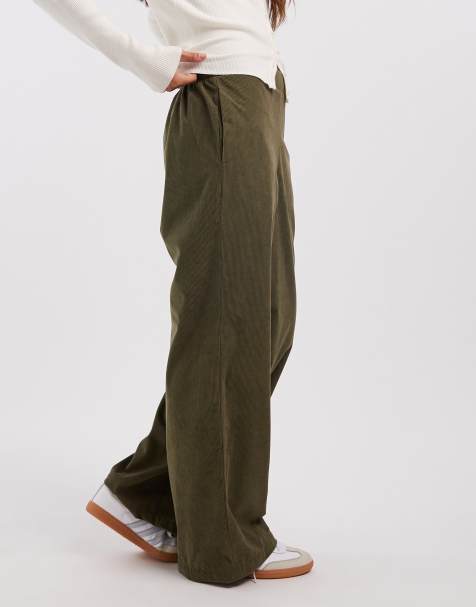 Vero Moda soft mini cord wide leg pull-on pants in khaki - view 1