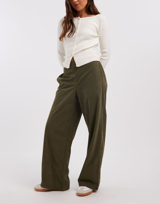 Vero Moda soft mini cord wide leg pull-on pants in khaki