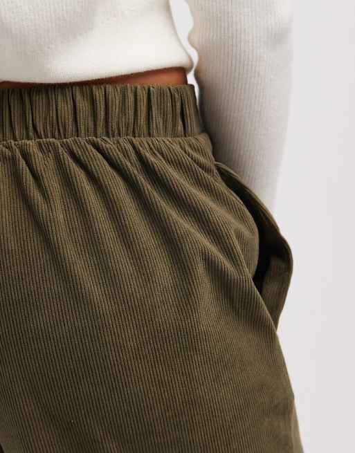 Vero Moda soft mini cord wide leg pull-on pants in khaki