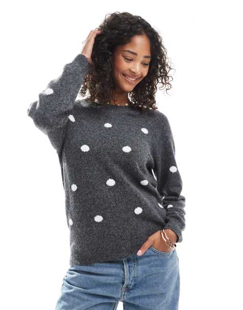 Vero Moda soft o-neck jumper with polka dot in dark grey marl - view 1
