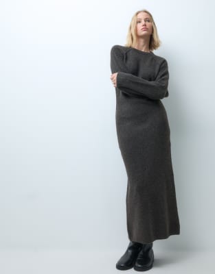 Vero Moda Soft O-neck Knitted Maxi Dress In Gray