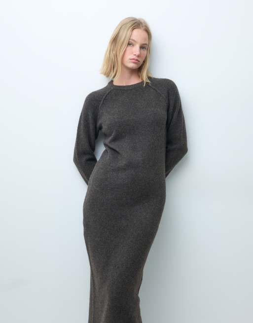 Vero Moda soft o-neck knitted maxi dress in chocolate brown melange, 2 of 4
