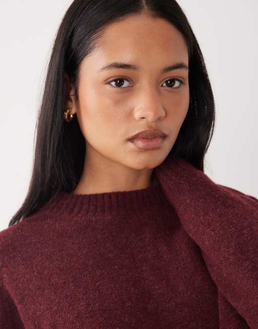 Vero Moda soft o-neck sweater in burgundy, 3 of 4