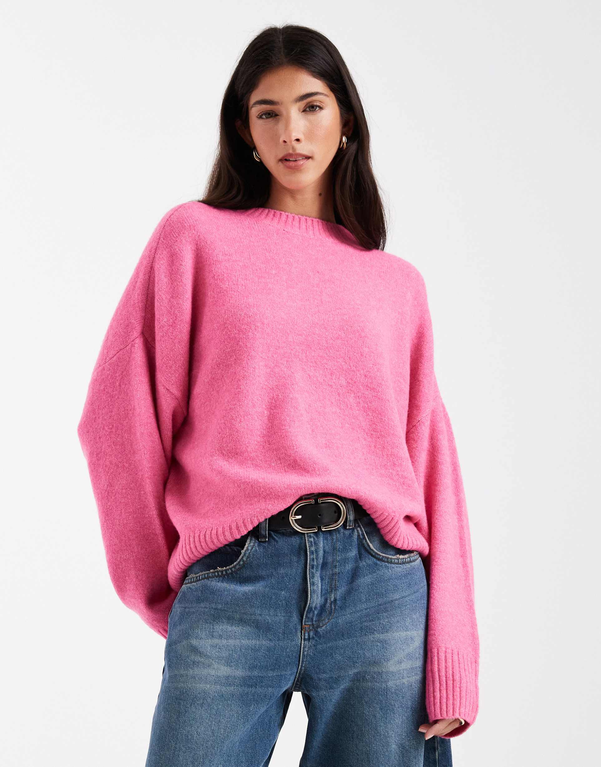 vero moda soft o-neck sweater in cosmos pink