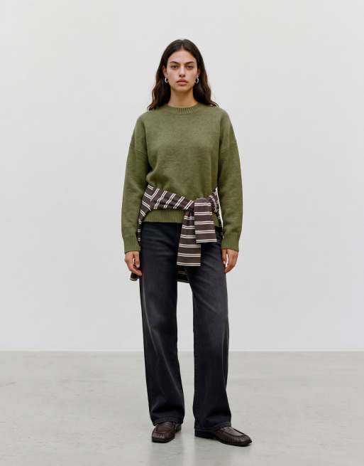Vero Moda soft o-neck sweater in moss green   , 3 of 5