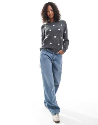 Vero Moda Soft O-neck Sweater With Polka Dots In Gray
