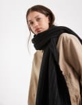 [Vero Moda] Vero Moda soft pinstripe print tassel scarf in black One Size Black pinstripe