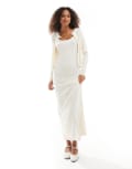 [Vero Moda] Vero Moda soft ribbed cami ankle dress in cream melange (part of a set)-White XL Cream