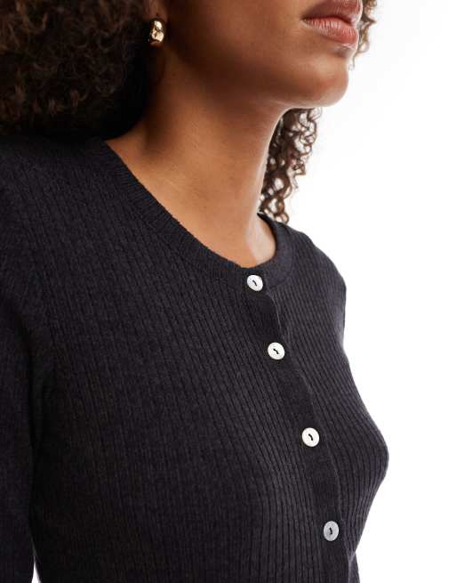 Vero Moda soft ribbed cardigan in black melange (part of a set), 4 of 4
