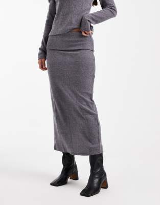 Vero Moda Soft Touch Folded Waistband Midi Skirt Co-ord In Gray