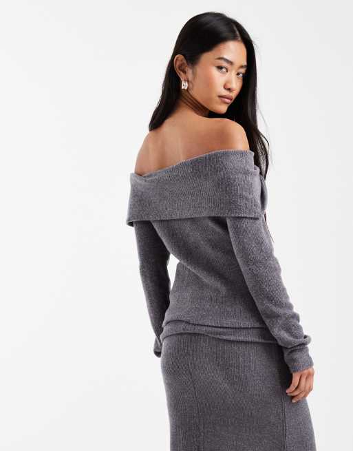 Vero Moda soft touch off shoulder long sleeve top in gray melange - part of a set, 3 of 4