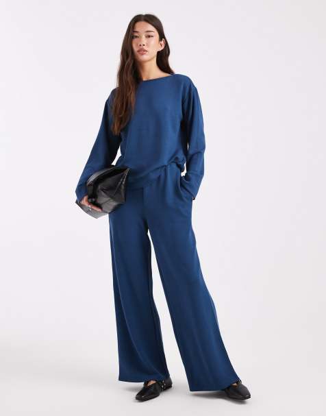 Vero Moda soft wide leg sweatpants in dark blue - part of a set - view 1