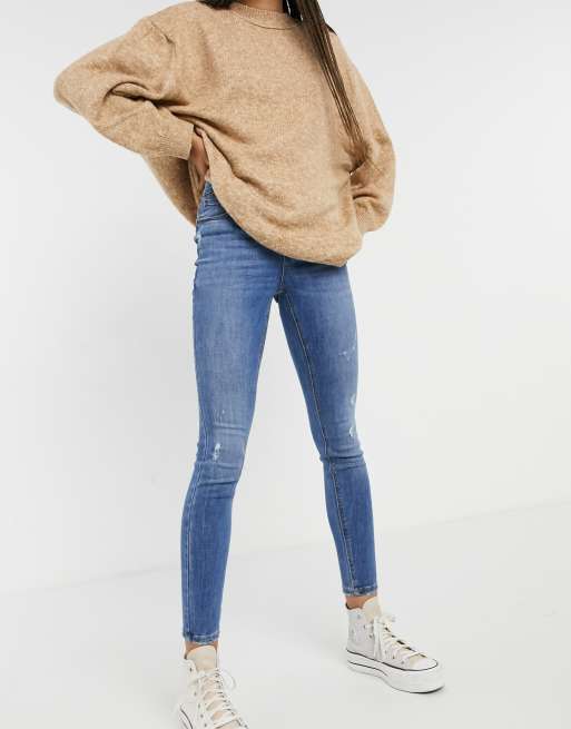 Vero Sophia high skinny with distressing in blue | ASOS