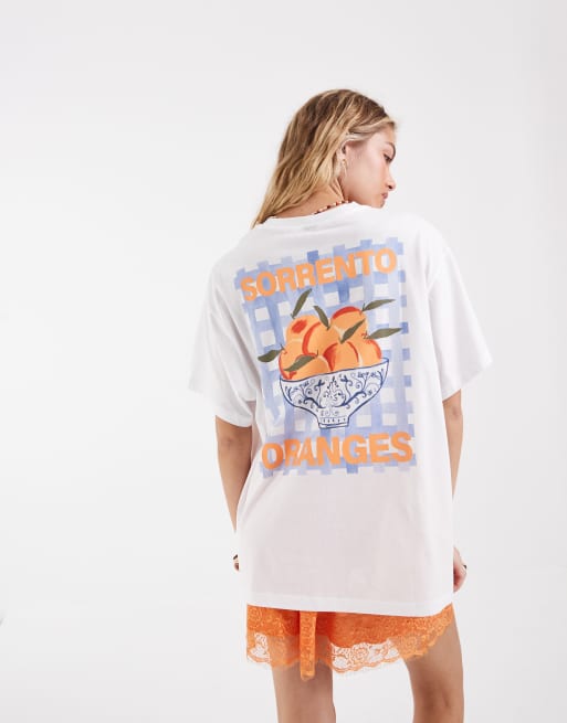 Vero Moda sorrento oranges oversized graphic t-shirt in white, 3 of 4