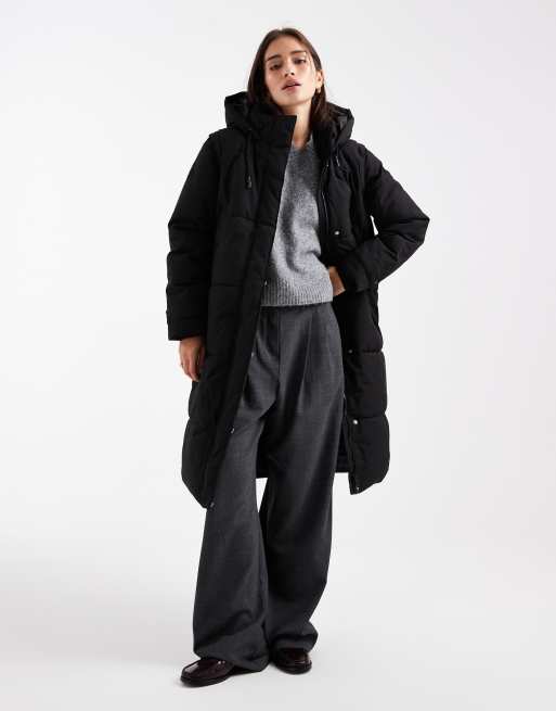 Vero Moda - Sort 2-i-1 longline dynefrakke med aftagelige ærmer
