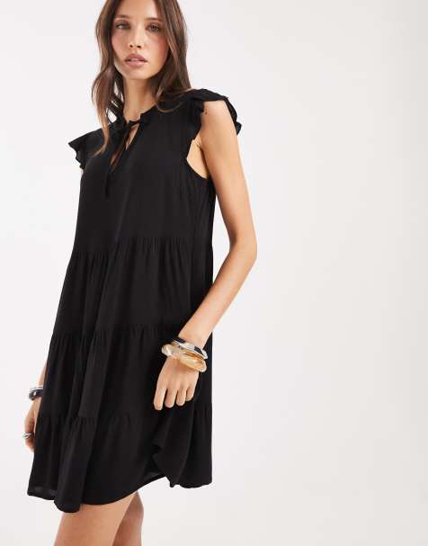 Vero Moda - Sort babydoll-minikjole med flæsekant - view 1