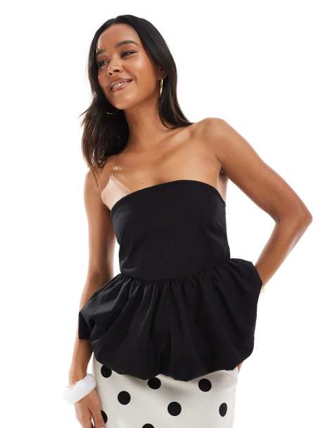 Vero Moda - Sort bandeau-top med puffball-kant - view 1