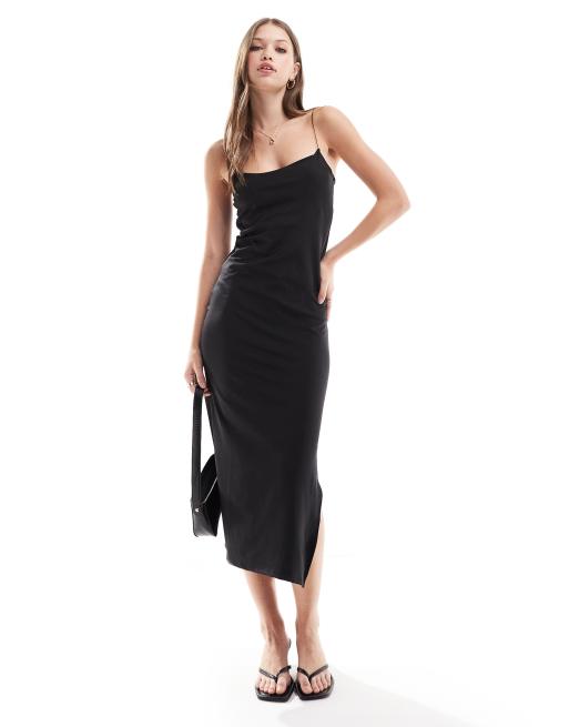 Vero Moda - Sort cami-maxikjole med dyb og rund hals i jersey